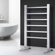 Devanti Heated Towel Rail, Aluminum Electric Towels Rack Warmer Clothes Rails Airer Drying Racks Bathroom Holder Wall Mounted Free Standing Clothe Heater Dryer, 100W 3 Min Warm 40-50°C 6 Rods Silver