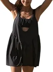 [Generic] Women Tennis Workout Mini Dress with Built in Bra and Shorts Set Summer Cut Out Sleeveless Athletic Golf Dress