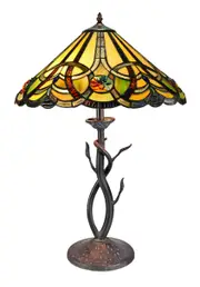 16" Large Victorian Ribbon Tiffany Table Lamp Country and Rustic Style Iron base