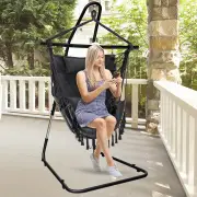 CostwayHammock Chair with Adjustable Steel Sand &amp; Pillow &amp; Cushions-Grey