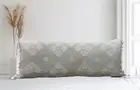 Feather Filled Lumbar Throw Pillow Linen Neutral Embroidered Sheffield 33”x14”