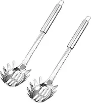 Hoement Ergonomic Stainless Steel Spaghetti Spoon Set 2 Pieces Strainer Serving Spoon for Pasta Noodles Hot Pot Easy to Use