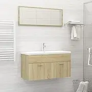 Bathroom Furniture Set Sonoma Oak Engineered Wood,Bathroom Vanity Set with Ceramic Sink and Mirror Sonoma Oak Bathroom Furniture