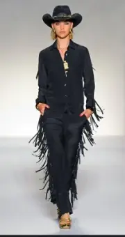 NWT MOSCHINO Runway Fringe Draped Tailored Silk Jumpsuit 42 Rare Western Glam