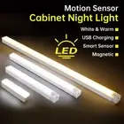 LED Motion Sensor Under Cabinet Light USB Rechargeable for Closet Night Lamp
