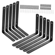 10Pcs Black L Corner Brace, 7”x 4.7” Heavy Duty Shelf Bracket for 8Inch Lumber