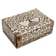 Tree Of Life Sheesham Wood Carved Trinket Jewellery Keepsake Decor Gift Box Boho