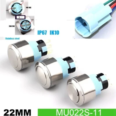 22mm Metal Push Button IP67 5A 304Stainless steel Anti-vandal Push button switch