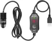 10W Mini Aquarium Heater Mini Fish Tank Heater with Digital Display Thermostat Temperature Adjustable 5V/2A USB Powered Super Mini Turtle Heater Safe Tank Heater for 1 to 5L Tanks PoUYWH