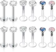 [Briana Williams] 16G Forward Helix Earring Cartilage Tragus Earrings Stud 6mm 8mm 10mm Stainless Steel & Clear Flexible Lip Rings Labret Studs Monroe Piercing Jewelry for Women Men
