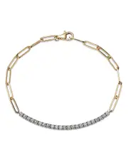 Bloomingdale's Fine Collection Diamond Bar Paperclip Link Bracelet in 14K White & Yellow Gold, 0.80 tcw