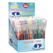 100 Bulk Toothbrushes + Caps, Individually Wrapped, Medium Soft "DAMAGED CARTON"