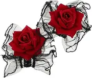 [GAROZATION] Gloves Lace Sleeves Gothic Fashion Elastic Wrist Cuffs Red Lace Gloves for Tea Party Masquerade