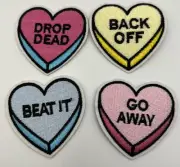 SET OF 4 RUDE HEART IRON ON PATCH 2" Valentine Candy Back off Go Away Applique