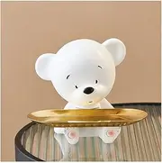 Table Top Decor for Bedroom, Key Tray for Entryway, Attractive Bear Resin Figurine Holding Metal Tray Candy Dish Jewelry Earrings Holder Home Living Room Decor
