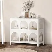 Oikiture Storage Bookshelf Display Organizer – White 2-Tier Rack for Living Room