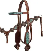 Showman Teal & Brown Filigree Print Headstall & Breast Collar Set w/Reins! New Horse TACK!