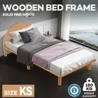 King Single Bed Frame Solid Pine Wood Mattress Platform Base Round Headboard Oak