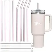 Shatter Resistant Pink Glass Straws - 8 Pack of Reusable 10 Inch Drinking Straws with 4 Cleaning Brushes