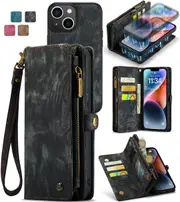 CaseMe 2in1 iPhone 15 Plus Detachable Case Leather Wallet Cover Apple [Black]