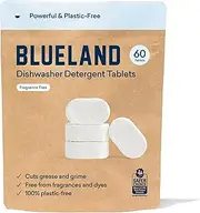 BLUELAND Dishwasher Cleaning Tablets 100% Plastic Free 60 Pack Unscented Eco Friendly Natural Sustainable