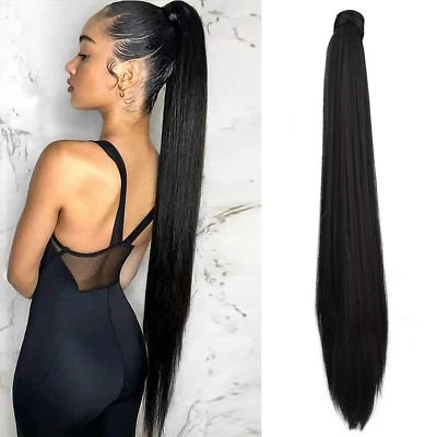 35 Inch Clip in Ponytail Extension Wrap around Long Straight Pony Tail Hair Synt