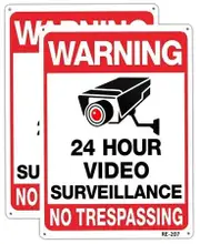 2-Pack Security Camera and 20x30 Tin plate Iron UV Ink Printed No Trespassing Signs: Durable, Weatherproof Warning Signs for Enhanced Home Protection