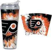 Rico Industries NHL Hockey Philadelphia Flyers Team Color Tie Dye 24oz Metallic Acrylic Tumbler with Hinged Lid, Officially Licensed Double Wall Tumbler with Straw