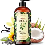 Iq Natural Edible Massage Oil for sensual massage infused with real vanilla, relaxing blend of sunflower oil and fractionated coconut oil - for massage therapy and aromatherapy - 8.8 fl oz