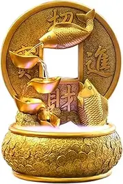 Tabletop Water Fountain Golden Koi Fish Desktop Fountain Waterfall Decoration with Light Portable Tabletop Decorative Fortune and Good Luck Meditation Waterfall for Office Living Room Craft Office Rel