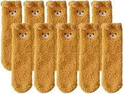 [Jaksairos] Fuzzy Slipper Socks For Women 5/10 Packs Coral Fleece Socks Winter Thickened Plush Cute Warm Stockings Sleep Socks