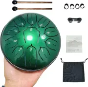 Steel Tongue Drum 6 Inches 11 Notes, hand pan Percussion Instrument (Green/Gold)