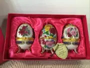 Porcelain Floral Decorated Hinged Eggs ~Candle Holders~~Set Of 3~NEW IN BOX~NICE