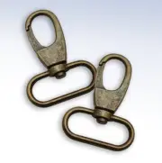 Pair of Antiqued Bronze Lobster Clasp SWIVEL HOOKS 1.5" Wide Loop Handbags Key