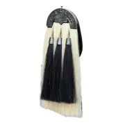 Scottish Horse Hair White Sporran Three Black Tassels Sporran With Chain & Belt