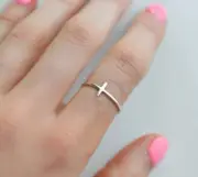 Solid 925 Sterlling Silver Christian Dainty Cross Thumb Ring Gift For Women's