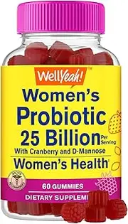 WellYeah 25 Billion Probiotics for Women with Cranberry and D-Mannose Gummies - Vaginal Health, Digestive Support, Gut Health, and Feminine Health - Womens Probiotic with 12 Strains - 60 Gummies