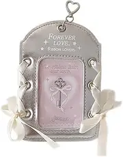 [WELLRI] Cute Kpop Photocard Holder with Keychain Silver Pu Leather Ribbon 3 inch Mini Photo ID Card Holder Protector Stationery (Vertical)