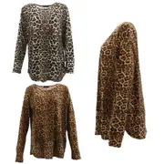 FIL Women's Leopard Print Knitted Long Sleeve Top Jumper Sweater Pullover
