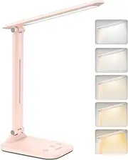 BICKON Desk Lamp, 5 Color & 15%~100% Adjustable Brightness Dimmable LED Desk Lamp for Study, Eye-Caring Desk Light USB Powered, Auto Timer Table Lamp for Desk, Office, Reading, Bedroom, Gifts