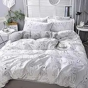 Cute Cat Duvet Cover Set Double Size Black And White Cartoon Cat Printed And Checkered Double Size Reversible Duvet Cover Set All Season Bedding Set