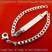 ID Bracelet 925 Sterling Silver Filled Initial Identification Children Sz Bangle