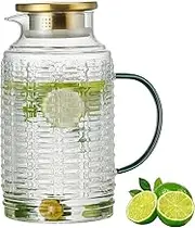 Buaic Glass Pitcher with Lid, 68 oz/2 Liter Vintage Water Pitcher, Clear Borosilicate Glass Water Carafe for Cold Brew, Coffee, Lemonade, Iced Tea,Beverage, Heat Resistant Water Glass Jug