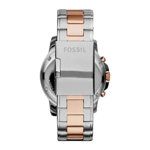 【FOSSIL】Grant FS5024 羅馬字 鋼錶帶 三眼計時男錶 藍/玫瑰金 44mm 台南 時代鐘錶