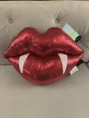 Rachel Zoe Pink Sequin LOVE BITES Vampire Lips Fangs Pillow Valentines Pillow