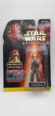 Star Wars Episode 1 JAR JAR BINKS + Battle Staff 1998 CommTech chip N.O.S Hasbro