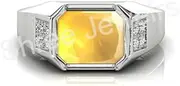 [Shree Jams] Shree Jewelrs 12.25 Carat Yellow Sapphire Adjustable Ring Original and Certified Natural Pukhraj Unheated and Untreated Gemstone Ring for GIFT, Metal, Sapphire