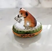BS Limoges Peint Main Porcelain Limoges Limited Edition Beagle Trinket Box