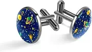 [Generic] Men's Cufflinks, Solar System Planets Stars Moon and Sun Cuff Links for Men, Classic Cufflinks Black for Suit Shirt Wedding Business Birthday Jewelry Gift