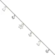 Sterling Silver Polished Ocean Theme 9In Plus 1In Ext. Anklet